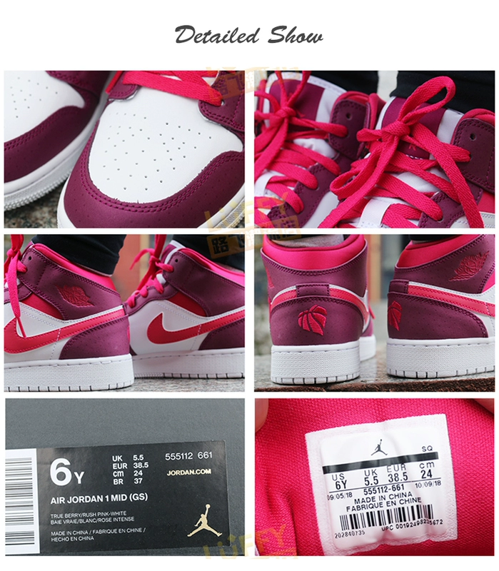 Giày nữ Nike AIR JORDAN 1 AJ1 hoa anh đào bằng gỗ đường Joe 1 Giày bóng rổ ngày Valentine 555112-661 - Giày bóng rổ