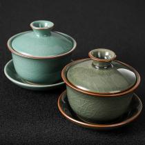 Geyao Kungfu cover bowl tea set Chinese retro Geyao ice crack three talented World Bowl home hand-scratching tea maker