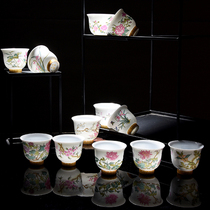 Twelve flower gods set white porcelain enamel Kung Fu Tea Cup Flower Cup 12 gift box ultra-thin tire Tea Master Cup