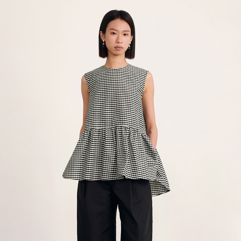 Verselet Short Poem 2026 Summer New Product Bloom Silk Cotton Plaid Bud Sleeveless Top