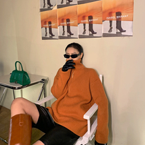 JCCC Shadow Turtleneck Women's Spring and Autumn Loose Zipper Outer Wear Jacket Lazy Turtleneck Knitted Jacket