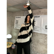 JCCC Shadow Crewneck Striped Turtleneck Women's Spring and Autumn Holes Lazy Sweater Loose Thin Blouse Top