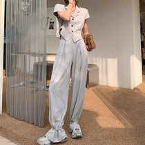 JCCC Shadow Suit Suit Women's Summer Design Sense Minor Short Sleeve Jacket High Waist Leg Pants Two-Piece Set