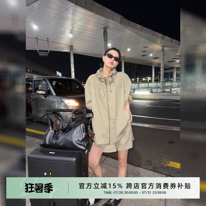 Jccc Shadow [Qifeng] Matte Texture Casual Old Money Hooded Jacket a Version Shorts Fashion Two-Piece Set