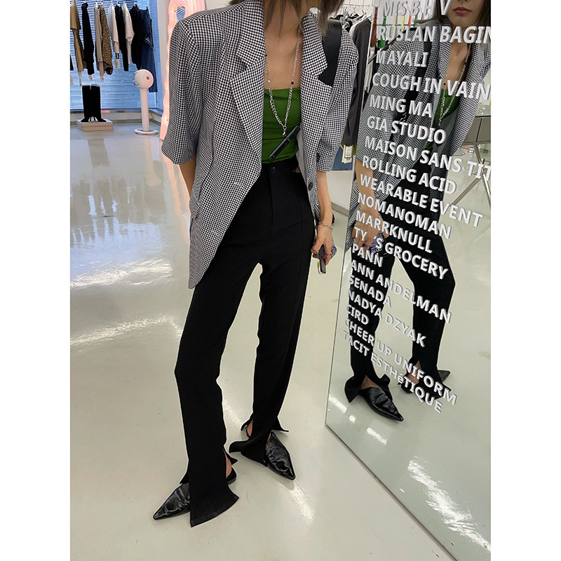 JCCC Shadow Houndstooth Suit Jacket Women's Summer Thin Section Loose Slim Jacket Silhouette Versatile Mid-sleeve Suit