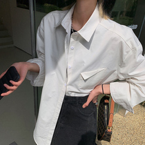 JCCC Shadow White Long Sleeve Shirt Women's Spring and Summer Long Casual Joker Jacket Design Feeling Minor Shirt