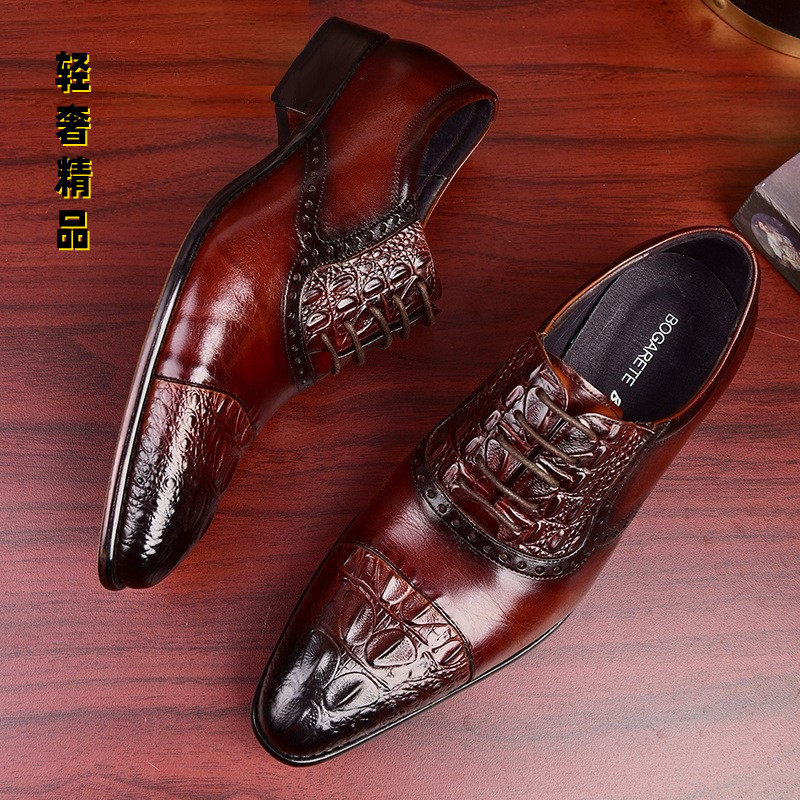 Pag Lietou Layer Cow Leather Crocodile Print Dress Leather Leather Shoes Manly Handmade Men's Shoes Fashion Inglén Business Casual Shoes 