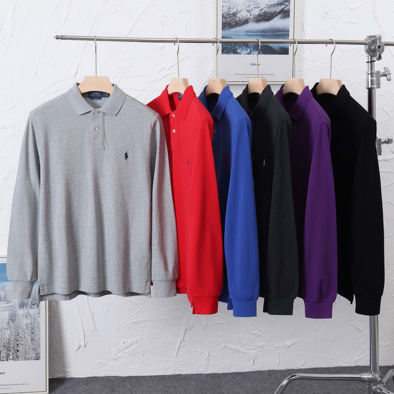 North American Genuine Ralph Lauren Men's Long-Sleeved T-Shirt Rl Autum Pure Cotton Lapel No-Iron Pony Logo Polo Shirt