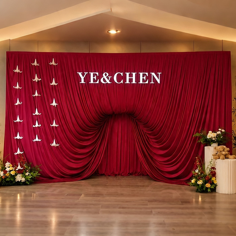 Wedding Veil, Milk Silk Stretch Fabric, Burgundy Wedding Background Cloth, Reception Area, New Chinese Style Stage Cloth, Drapery