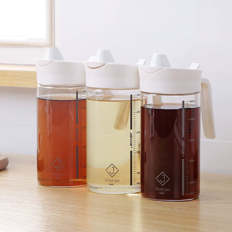 Kitchen large Japanese-style glass oil bottle without oil leakage high borosilicon sauce vinegar tank food grade pouring oil bottle