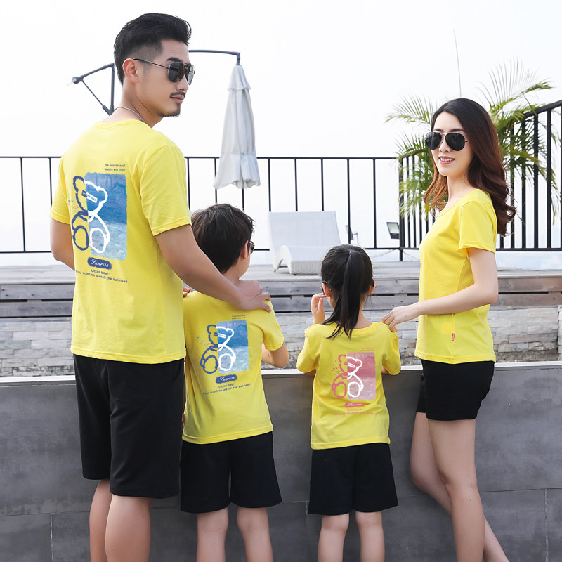 Lovely cute fun parent-child summer cotton short sleeve T-shirt family of three and four foreign-style mother-child women's loose T