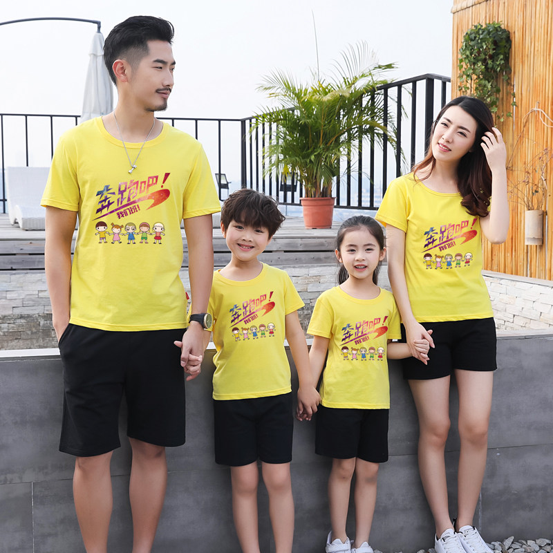 61 active class dress for children in summer clothes pure cotton short sleeves T-shirt family of three and four mouth and mother and mother women's clothing