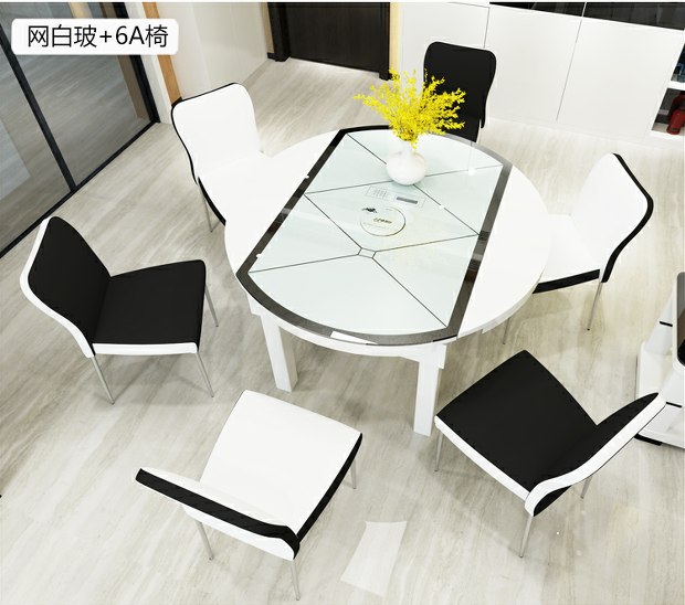 Bàn ăn gấp và ghế kết hợp hiện đại tối giản 8 người căn hộ nhỏ đa năng gỗ rắn kính thiên văn ăn bếp tròn cảm ứng - Bàn bàn học ngồi bệt
