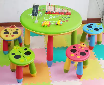 Special price thick double layer children's plastic table and chair kindergarten baby table table table learning drawing table 1 table 4 stool
