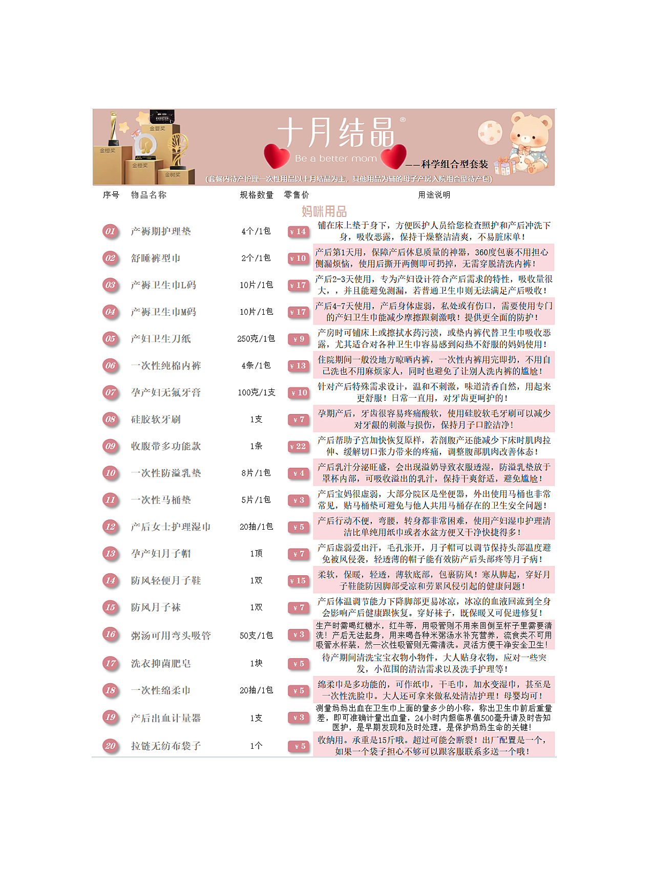 October Crystals Maternity Package: Complete Set for Hospitalization, Special for Pregnant Women and Postpartum, Practical for Mother and Child, Suitable for Spring, Summer, Autumn, and Winter