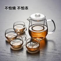 Heat-resistant flower teapot thickened cooking teapot high temperature resistant glass tea set Tea Tea Cup transparent filter kettle three-piece Cup