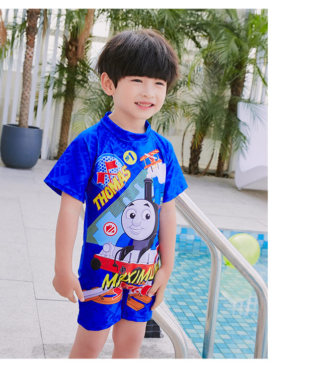 Áo tắm cho trẻ em bé trai Xiêm ngắn tay áo khô nhanh Kem chống nắng Phim hoạt hình Thomas Surfsuit Quần short bé trai bơi - Bộ đồ bơi của Kid đồ bơi be gái 8 tuổi