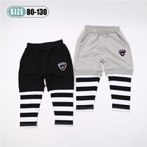 Export Japanese male and female child clothing mk fake two large pp long pants pure cotton baby casual leather gluten cartoon embroidered pants