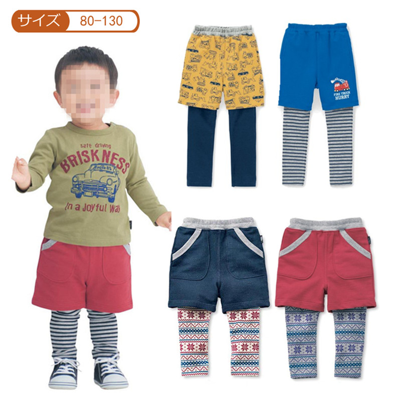 Export Japan men and women children's clothing spring autumn season new pure cotton fake two casual pants baby fashion 100 lap sports pants-Taobao