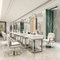 Modern hair cutting mirror table with lamp light luxury barber shop mirror salon marble mirror salon dedicated