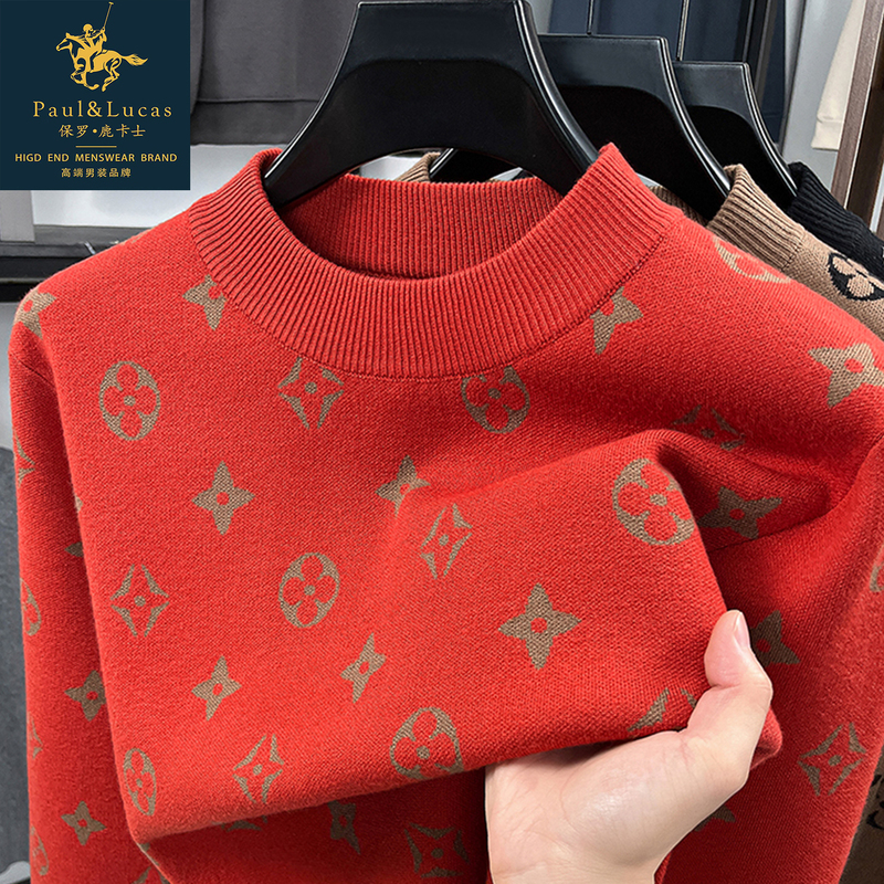 Paul Luka's Autumn and Winter Fashionable Knitted Sweater for Men, Trendy Top, T-Shirt, Red Wool Base Shirt for Young and Middle-Aged People Paul Luka's Autumn and Winter Fashionable Knitted Sweater for Men, Trendy Top, T-Shirt, Red Wool Base Shirt for Young and Middle-Aged People