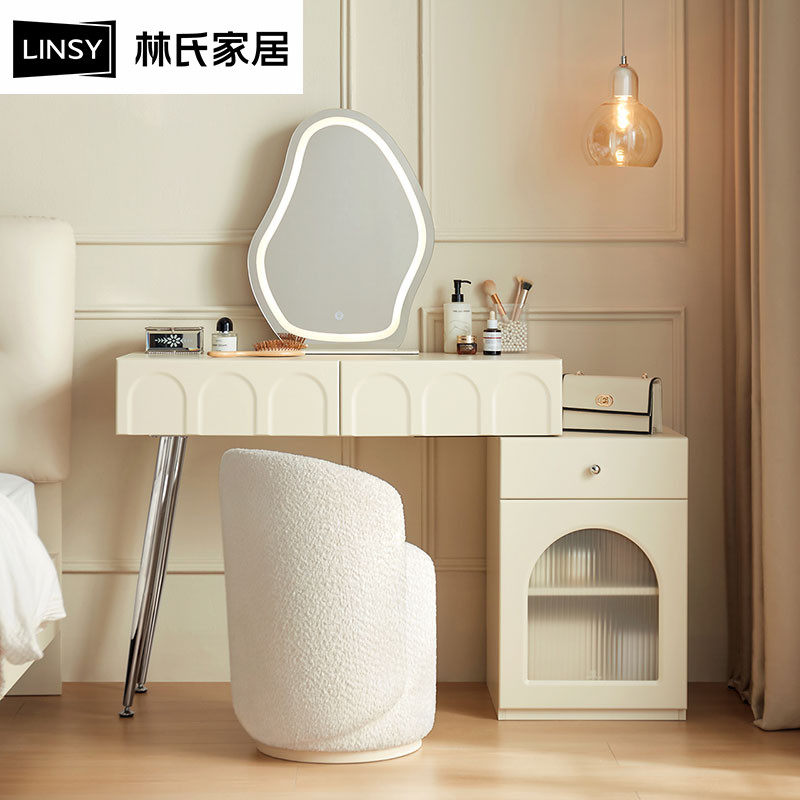 Lin's Home Faffel Cream Wind Retractable Bucket Dresser Dresser Integrated Makeup Desk Book Table Lin TO4C-Taobao