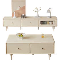 Lins Home Cream Style Solid Wood Leg TV Cabinet Coffee Table Combination Living Room 2024 New Floor Cabinet