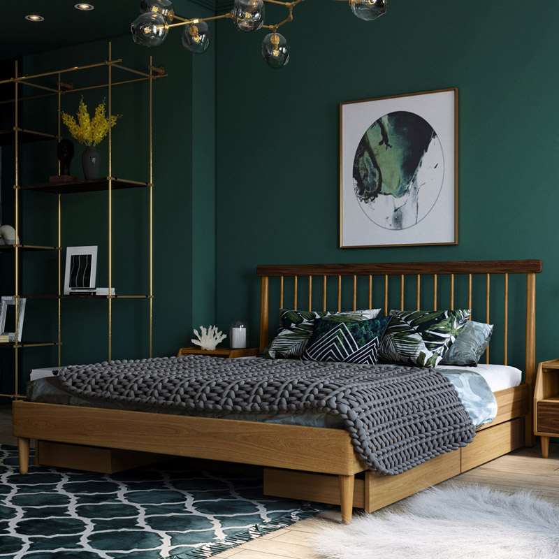 Lin Bắc Âu rắn giường gỗ 1,8 m giường đôi nhỏ gọn kiểu Nhật đồ nội thất phòng ngủ hiện đại màu trắng sồi EH1A giường - Giường giường 2 tầng