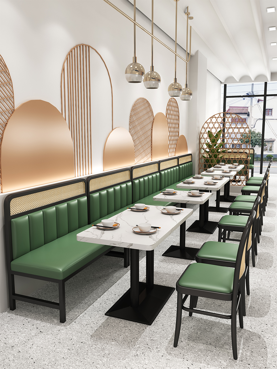Restaurant milk tea shop table and chair combination against the wall wrought iron card seat sofa stool theme dining furniture cafe table