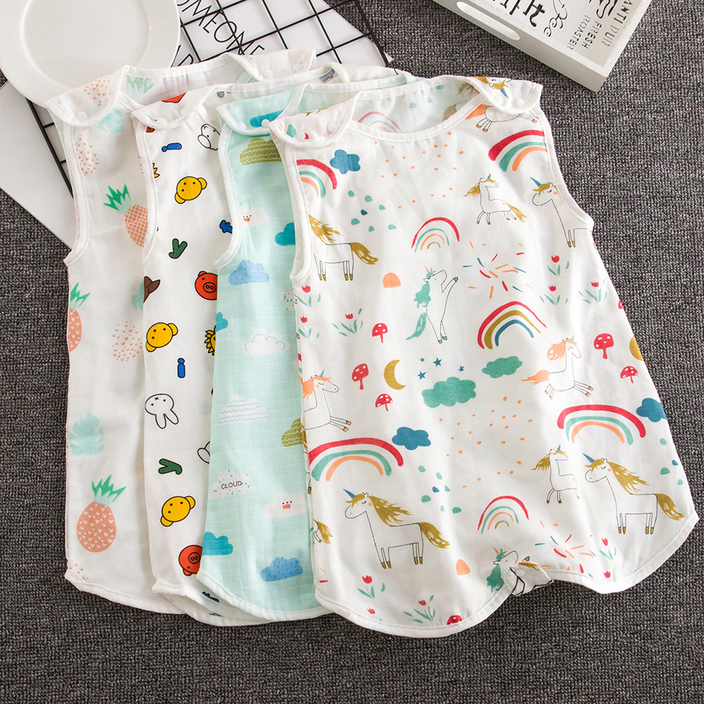 Combed cotton gauze baby sleeping bag summer thin Front 4 rear 2 vest split leg baby pajamas children anti-kicking quilt