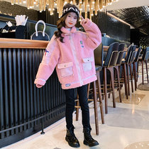 Girls autumn and winter coat 2021 new foreign-style childrens thick fur one middle-aged child lamb velvet winter coat