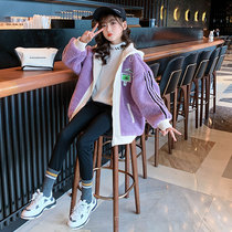 Girls plus velvet sweater 2021 New Korean version of autumn and winter childrens lamb hair Top children thick sweater sweater