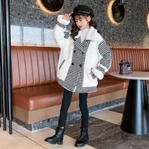Girls woolen coat autumn and winter clothes 2021 New Style children plus velvet padded medium-size childrens woolen coat