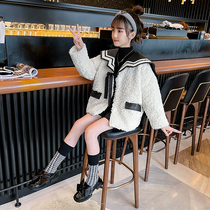 Girl autumn winter coat 2021 New style girl thick coat Net red middle child Fashion plus fluff sweater