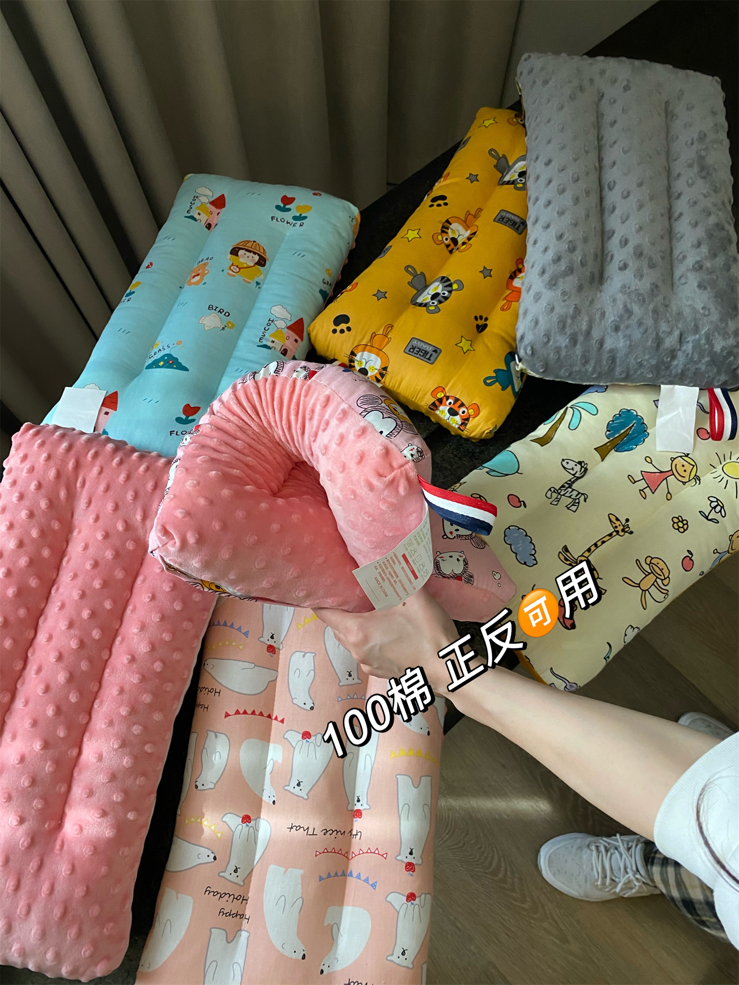 Small Blue Child Treasure Moms Welfare Children Pure Cotton Cartoon Printed Bean Bean Appeasement Pillow Soft and positive Dual-use Pillow