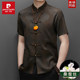 Pierre Cardin High-End Mulberry Silk Tang Suit Short-Sleeved T-Shirt Summer Chinese Style Father's Wedding Banquet Dress Silk Shirt