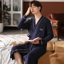 Mens Korean dressing gown male spring and autumn cotton long sleeve Japanese bathrobe male long size casual home clothing bathrobe