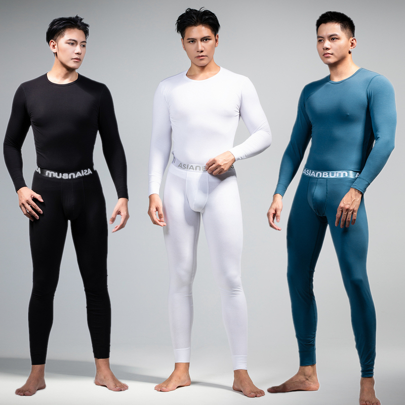Asianbum Men's Pure Cotton Thermal Underwear Set Thin Base Layer Slim Fit High Elasticity Autumn Clothes and Pants