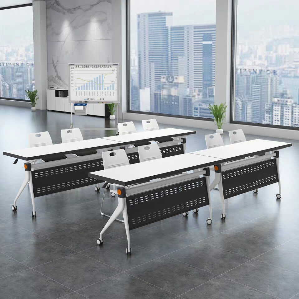 Folding training table and chair Long table Double combination desk Splicing conference table Tutoring class desk Mobile pulley