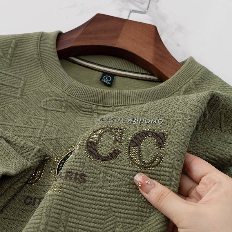 Seahorse Cotton Sweatshirt Egyptian Cotton Sweatshirt [Double-Sided Jacquard] Alihu Spring and Autumn New Men's Crew Neck