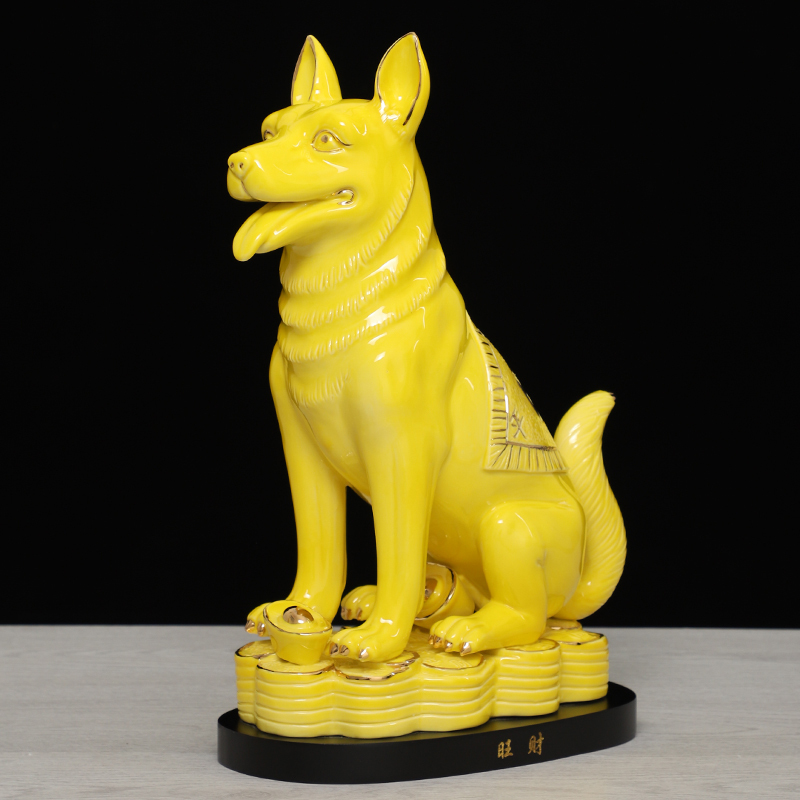 Ceramic Dog Figurine, Zodiac Dog, Brings Wealth, Protects the Home, Yellow Dog, Wealth Protection, Feng Shui, Missing Corner Decoration, Handicraft