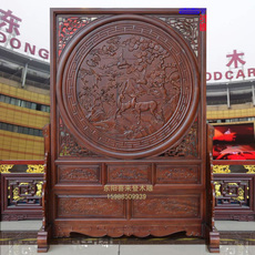напольная ширма 东阳木雕落地屏风 中式实木浮雕屏风双面雕花 客厅移动镂空屏风 OTHER