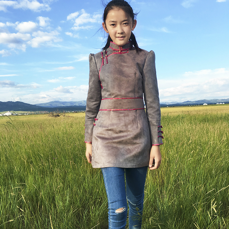 New imitation buckskin velvet Mongolian robe, Mongolian clothing, life wear, women's coat, Mongolian dance performance boutique