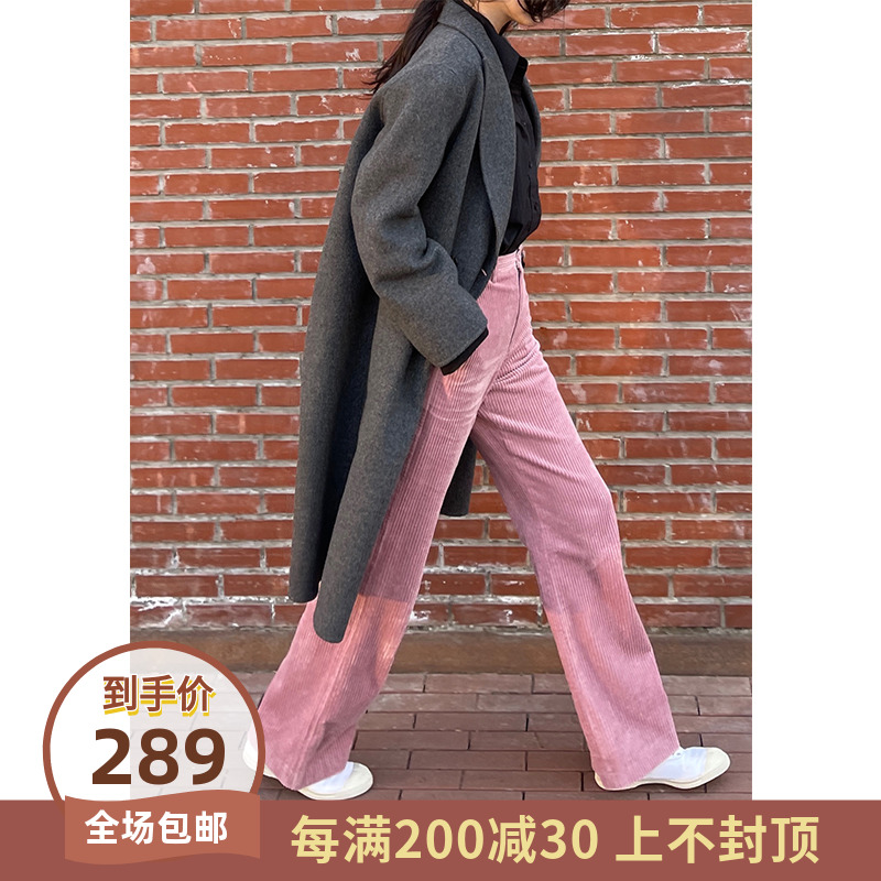 Crochet pink corduroy trousers women's 2022 spring new age-reducing soft waxy retro cotton profile corduroy trousers