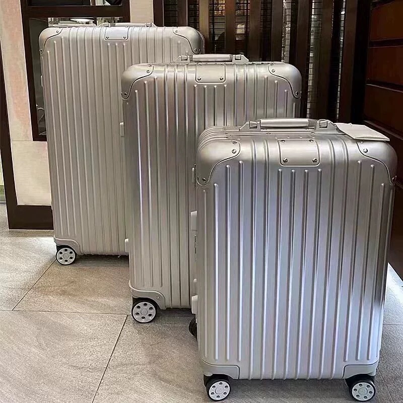 New Aluminum-Magnesium Alloy Trolley Case 20inch Original Carry-On Suitcase with Square Shape, Fat Wheels, Trendy Travel Case