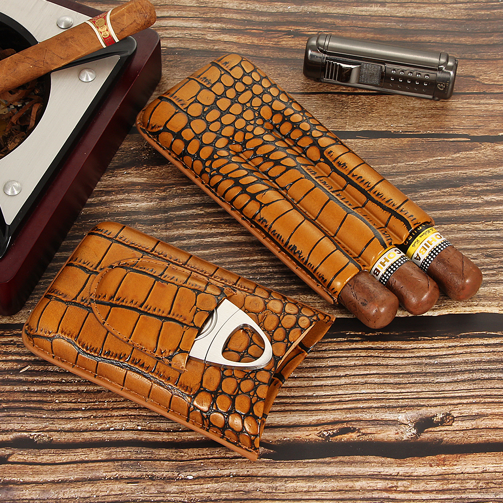 Crocodile leather cigar case three-pack cigar leather case genuine leather humidor portable travel humidor