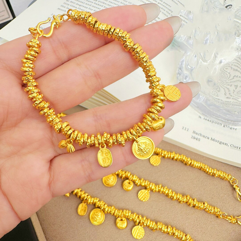 Gold-Plated Silver Imitation Gold Yellow Fortune God Bracelet for Women, New Braided Red String Jewelry, Gift for Girlfriend