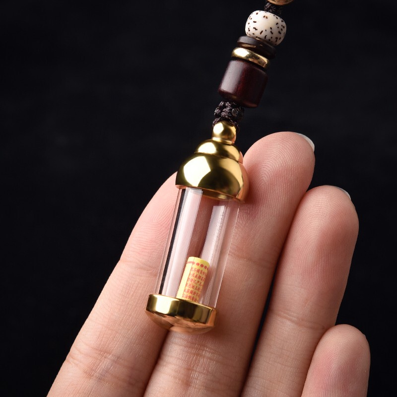 Openable Transparent Small Glass Bottle Containing Cinnabar Ga'U Box Bottle, Unisex Pendant Relic, Portable Perfume Bottle