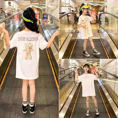 Children's clothing girls T-shirt skirt 2021 new Western style little girl dress children's summer clothes net red back bear