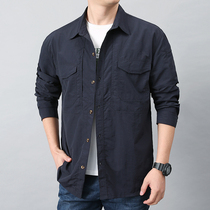 Spring and summer outdoor quick-drying long-sleeved shirt mens multi-pocket workwear short-sleeved shirt loose large size breathable work clothes trendy